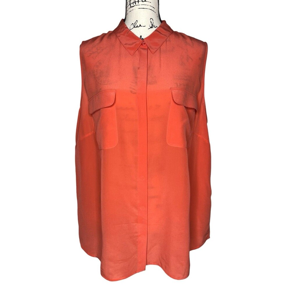 NEW Boden Silk Button Up Sleeveless Shell Blouse Womens Plus 18 Coral Semi Sheer - Picture 3 of 6